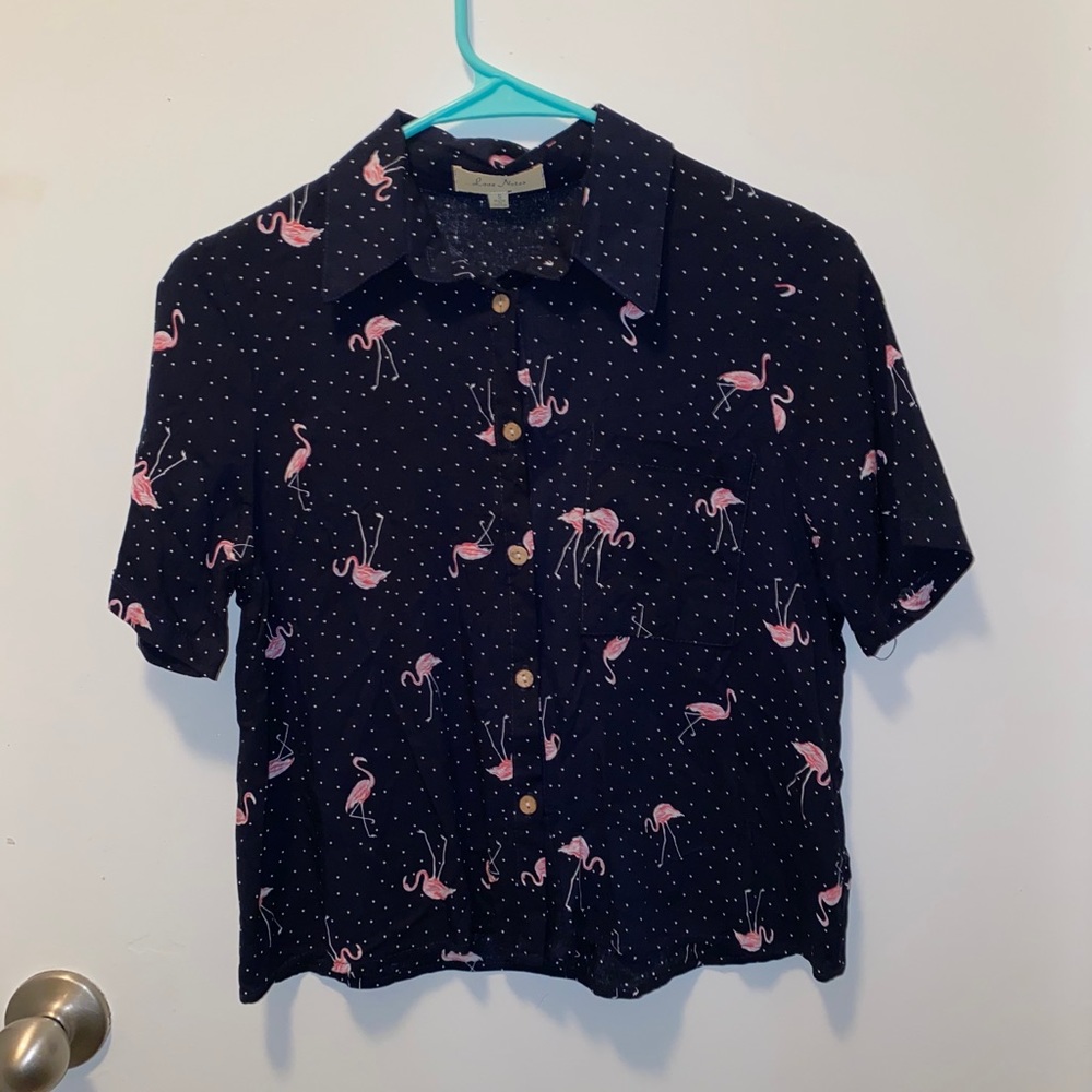 cropped flamingo button up